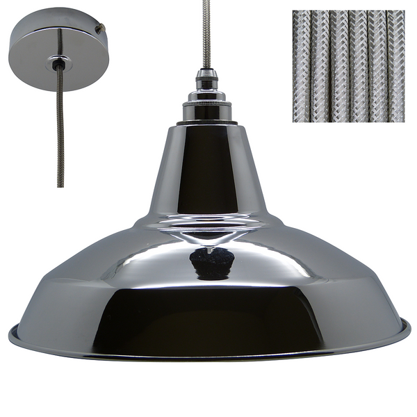 Industrial Chrome Pendant and Shade Set
