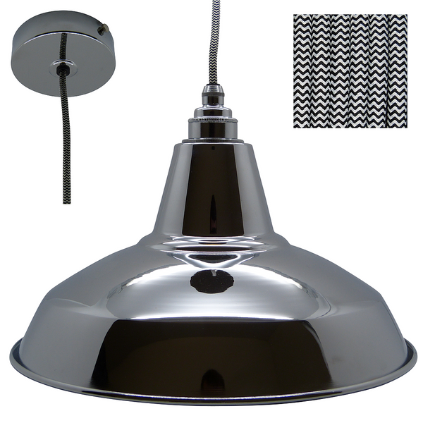 Industrial Chrome Pendant and Shade Set